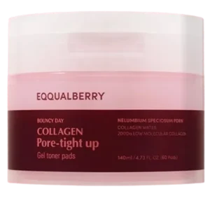 Ne maradj le EQQUALBERRY Collagen Pore-Tight Up Gel Toner Pads – Kollagénes Pórusösszehúzó Tonizáló Gélpárnák 60db/140ml