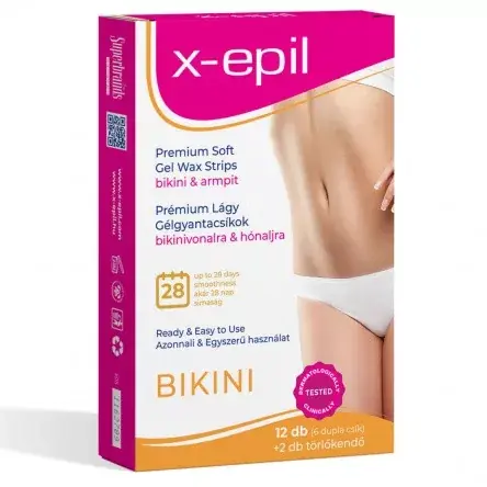 X-Epil Prémium lágy gélgyantacsíkok érzékeny bőrre bikini-hónalj 12db Biztonságos vásárlás