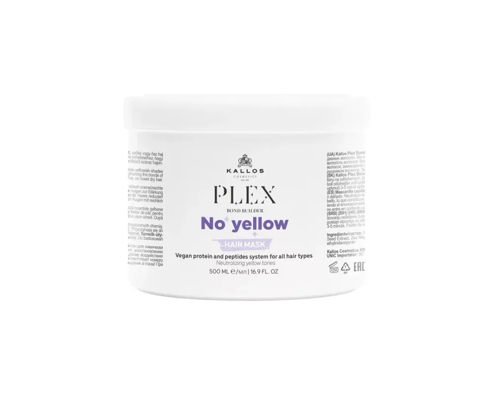 Legkelendőbb Kallos Plex Bond Builder No Yellow hamvasító hajpakoló növényi protein és Peptid komplex-szel 500ml