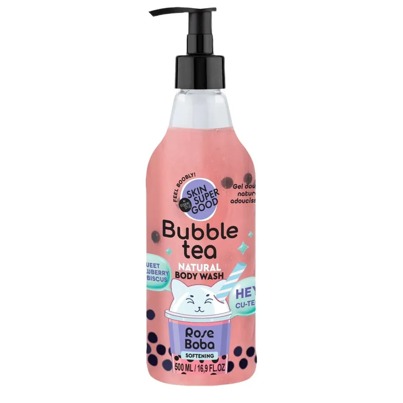 Biztonságos fizetés Skin Super Good Bubble Tee Rose Boba puhító tusfürdő eperrel és hibiszkusszal – 500ml