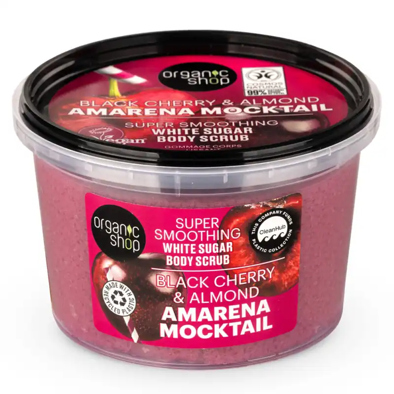 Organic Shop „Amarena Mocktail” Bőrkisimító testradír meggyel és mandulával – 250ml Biztonságos fizetés