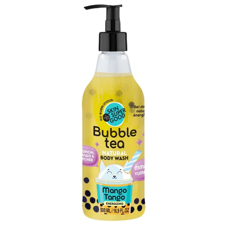 Skin Super Good Bubble Tee Mango Tango energetizáló tusfürdő mangóval és licsivel – 500ml Azonnali szállítás