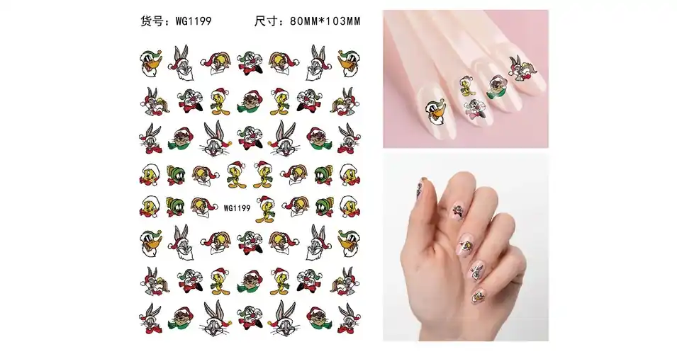 Azonnali szállítás Körömmatrica - WG1199 Looney Tunes karácsony