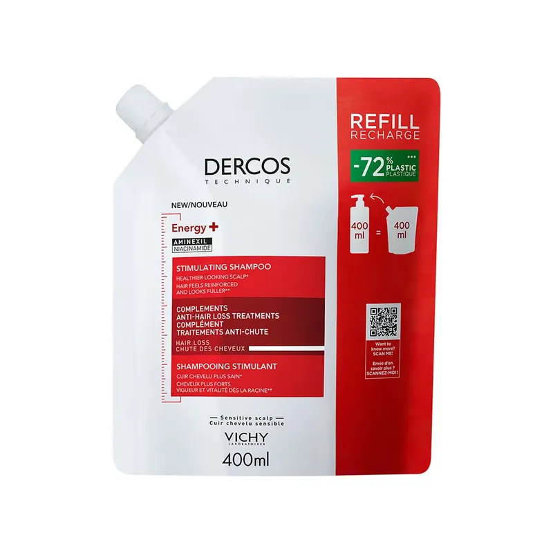 Vásárlói kedvenc VICHY Dercos Energy+ energiát adó sampon hajhullás ellen utántöltő (400ml)