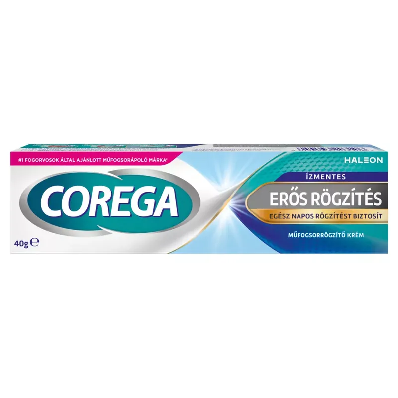 Expressz kézbesítés Corega Erős Rögzítés ízmentes műfogsorrögzítő krém 40 g