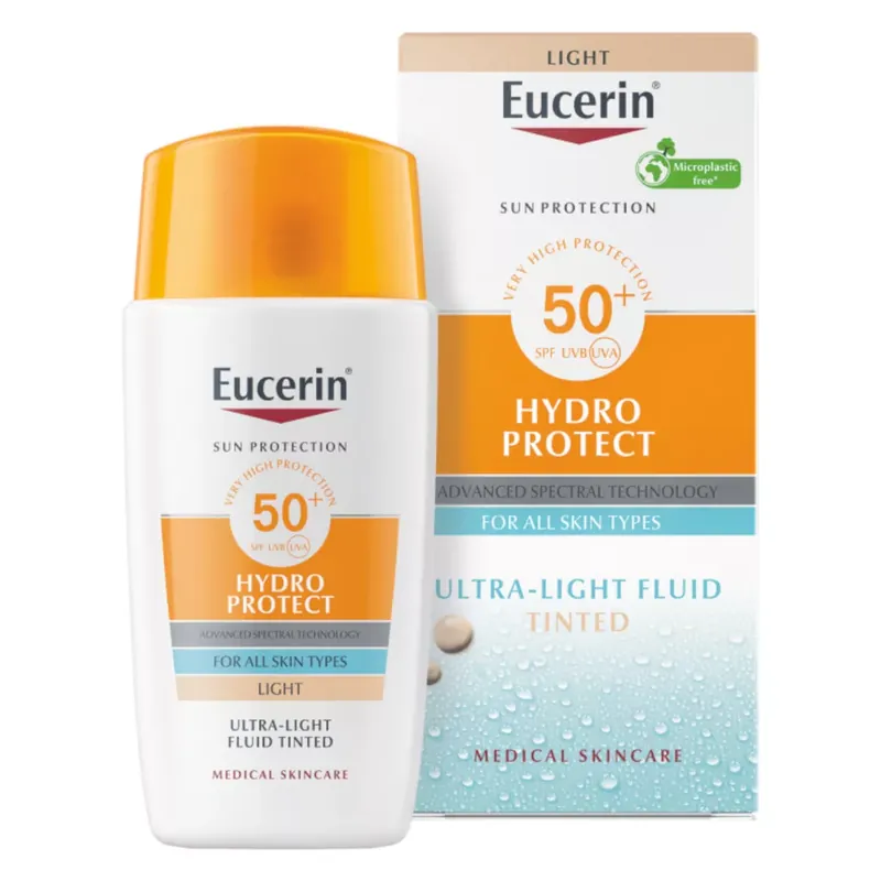 Alacsony ár Eucerin Sun Hydro-Protect SPF50 ultra könnyű színezett napozó fluid arcra - light 50 ml