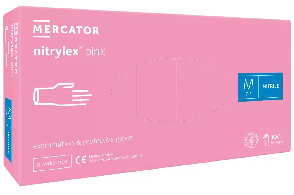 Különleges ajánlat Nitrylex pink (M) nitril púdermentes világos rózsaszín vizsgálókesztyű M