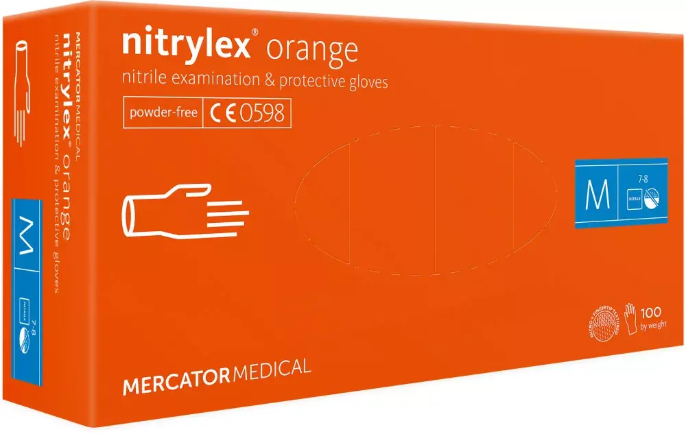Végkiárusítás Nitrylex orange (M) nitril púdermentes vizsgálókesztyű M