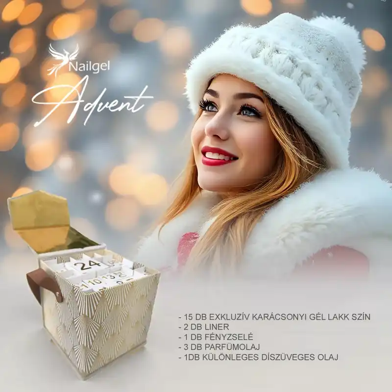 Szezonális akció Adventi kalendárium 15 géllakkal, 2 linerrel, olajokkal díszdobozban