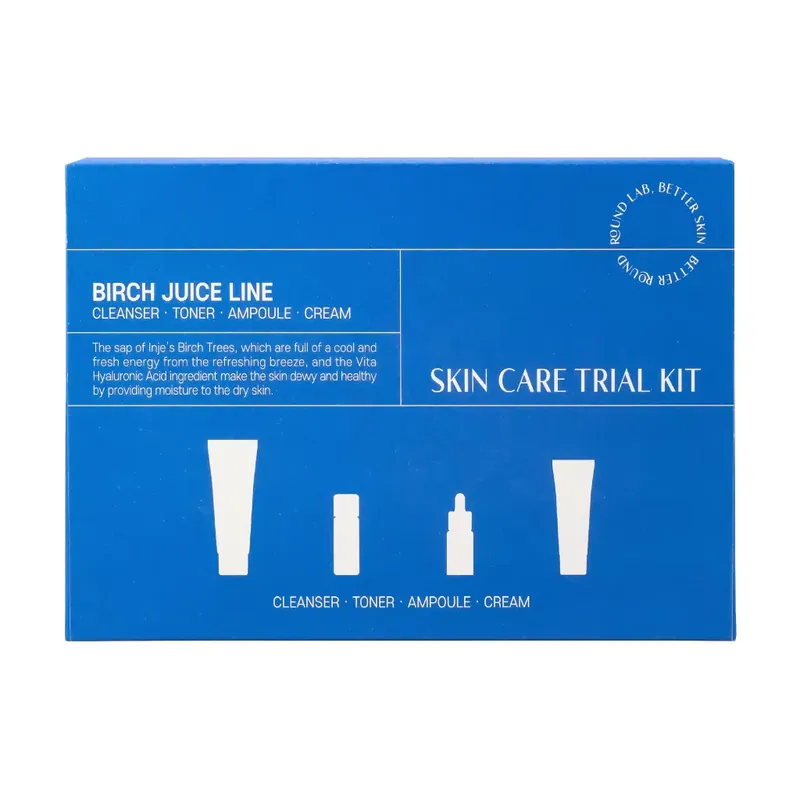 Árcsökkenés Round Lab Birch Juice Trial Kit Arcápoló Csomag mini (arctisztító hab 30ml + arctonik 20ml + szérum 10ml + arckrém 20ml)