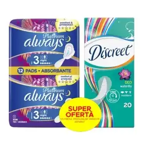 Ajánlat Csomag Always Platinum éjszakai betétek, 12 db + Discreet...