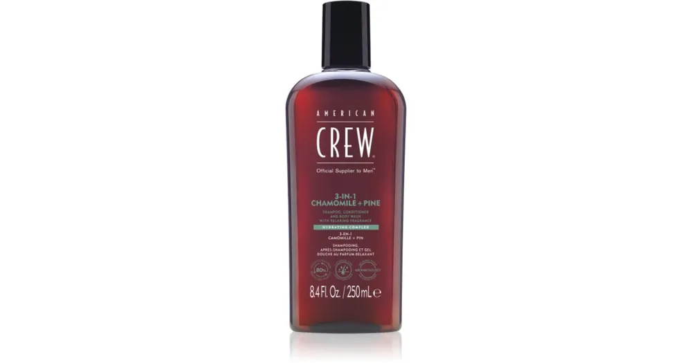 American Crew3 in 1 Chamimile + Pine 3 az 1 sampon, kondicionáló és tusfürdő uraknak Vásárlói kedvenc