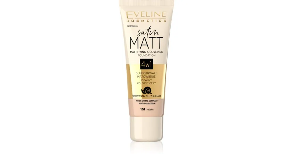 Biztonságos vásárlás Eveline CosmeticsSatin Matt mattító alapozó csigakivonattal