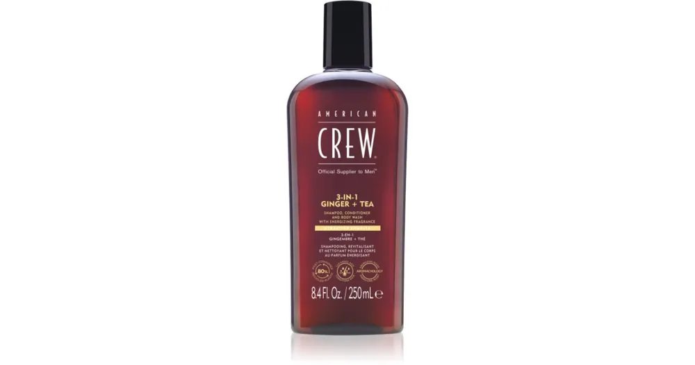 Végkiárusítás American Crew3 in 1 Ginger + Tea 3 az 1 sampon, kondicionáló és tusfürdő uraknak