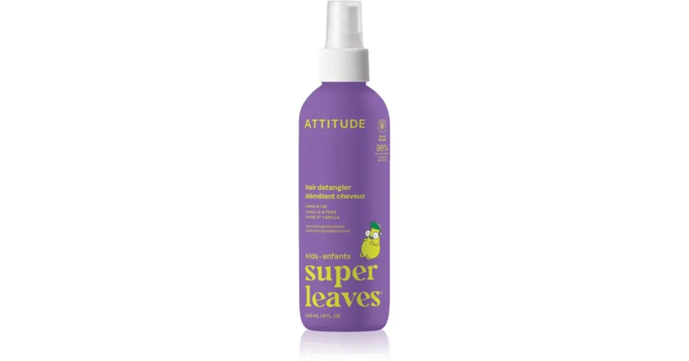 Rendeld meg most AttitudeSuper Leaves Kids spray a könnyű kifésülésért a vanília és a körte illatával