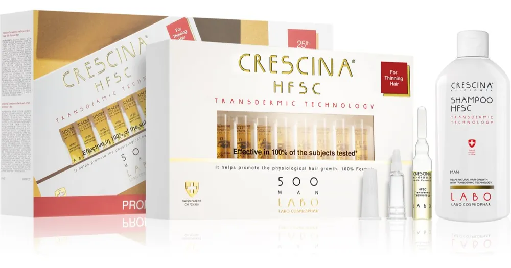 Biztonságos vásárlás CrescinaTransdermic 500 Re-Growth ajándékszett a haj növekedésének elősegítésére uraknak 500