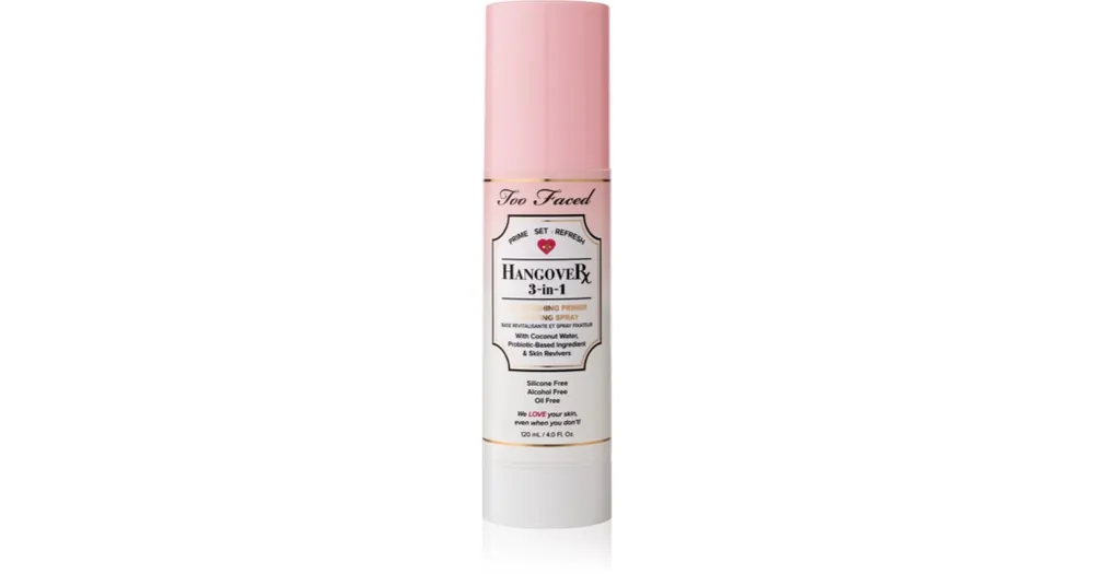 Too FacedHangover 3-in-1 Replenishing Primer & Setting Spray alapozóbázis és fixálóspray egyben frissítő hatással Exkluzív ajánlat