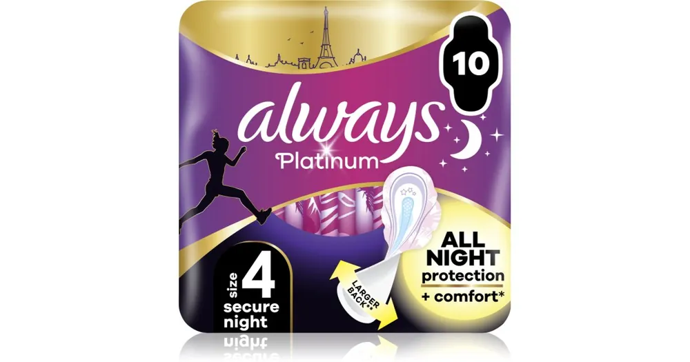 AlwaysPlatinum Secure Night Size 4 egészségügyi betétek Biztonságos fizetés