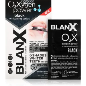 BlanXOxygen Power Whitening Black Strips fogfehérítő szalag a fogakra Expressz kézbesítés