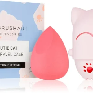Legkelendőbb BrushArtAccessories Cutie Cat travel case with make-up sponge sminkszivacs alapozóhoz utazó tokkal