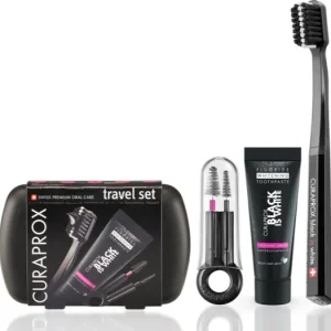 CuraproxTravel Set Black is White utazási készlet fogakra, nyelvre és ínyre Gyors szállítás