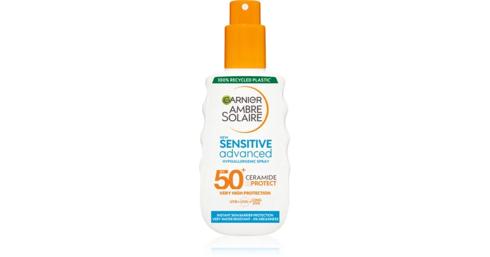 Újdonság GarnierAmbre Solaire Sensitive Advanced védő napozótej spray formában SPF 50+ az érzékeny bőrre