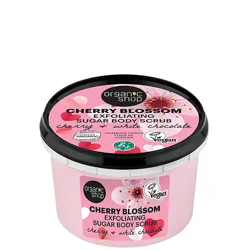 Exkluzív ajánlat Organic Shop Cseresznyevirág Hámlasztó testradír cseresznyével és fehér csokoládéval 250 ml