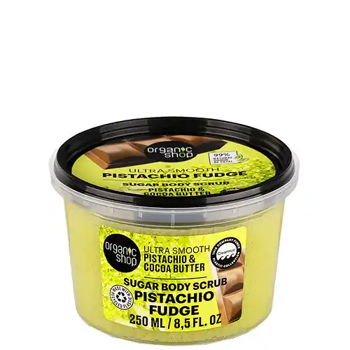 Exkluzív ajánlat Organic Shop Pistachio Fudge Kisimító testradír pisztáciával és kakaóvajjal 250 ml