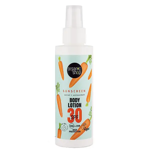 Organic Shop Sárgarépa és antioxidáns Fényvédő testápoló spray normál és száraz bőrre 150 ml - SPF30 Outlet